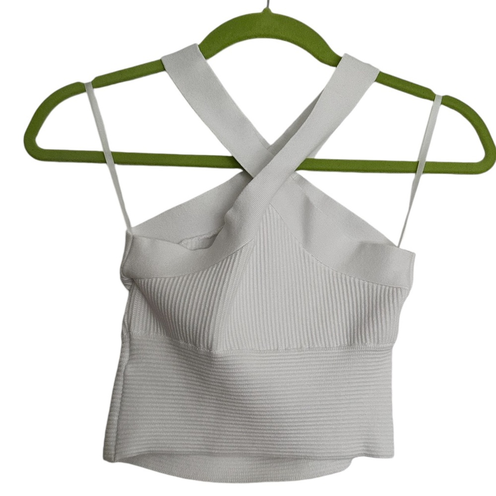 White Ribbed Cross Neck Top - Picture 2 of 2